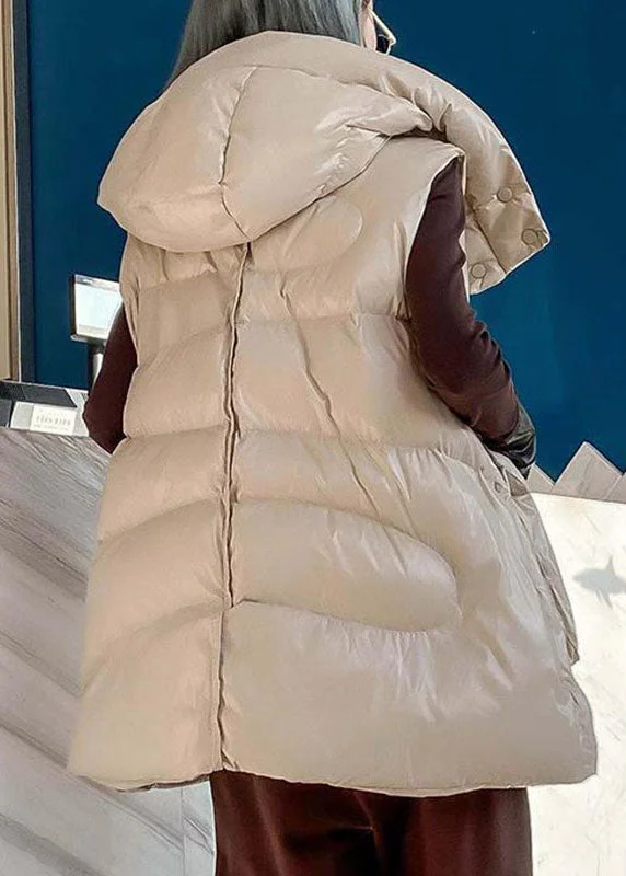 Simple Apricot hooded Pockets Casual Winter Sleeveless down vest - Image 5