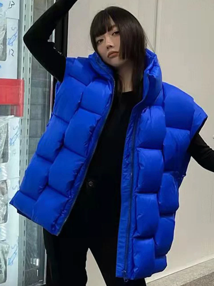 Street Stand Collar Solid Color Duck Puffer Down Thick Vest - Image 4