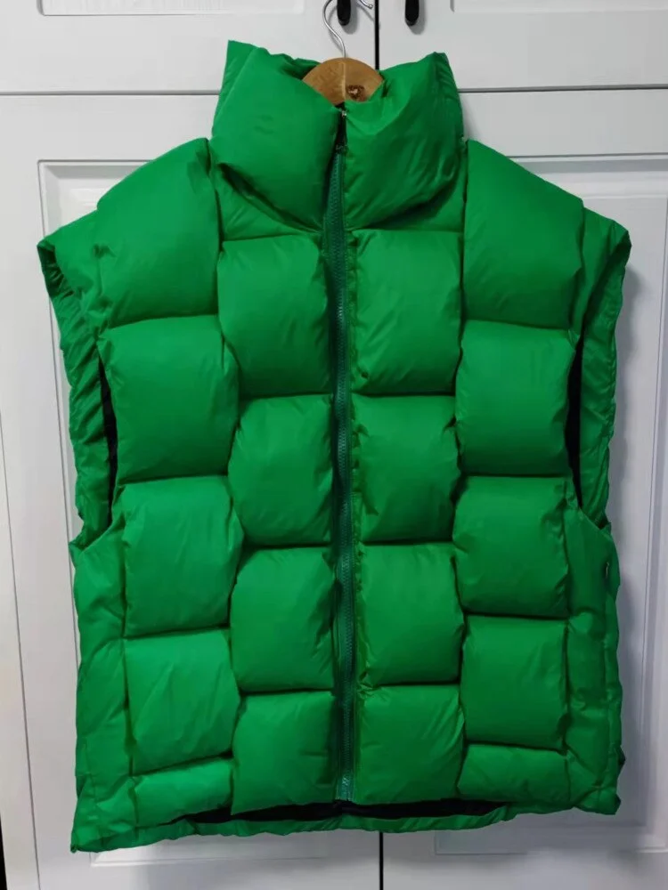 Street Stand Collar Solid Color Duck Puffer Down Thick Vest - Image 7