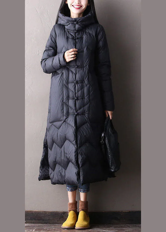 Chic Black hooded Pockets Oriental Duck Down Winter Warm Down Coat - Image 5