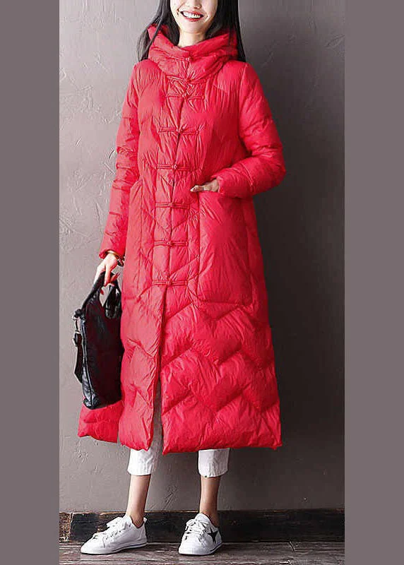 Chic Black hooded Pockets Oriental Duck Down Winter Warm Down Coat - Image 3