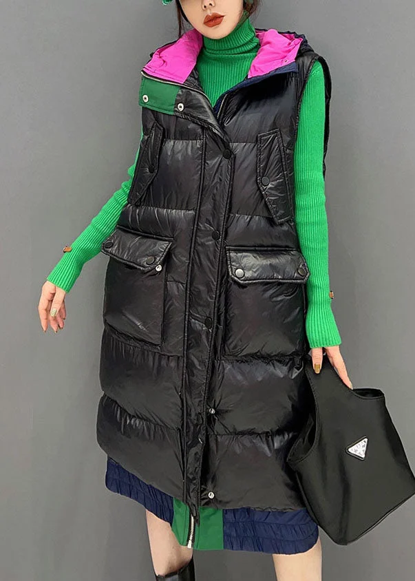 Vogue Black Hooded Patchwork Canada Goose Long Vest Winter - Image 2