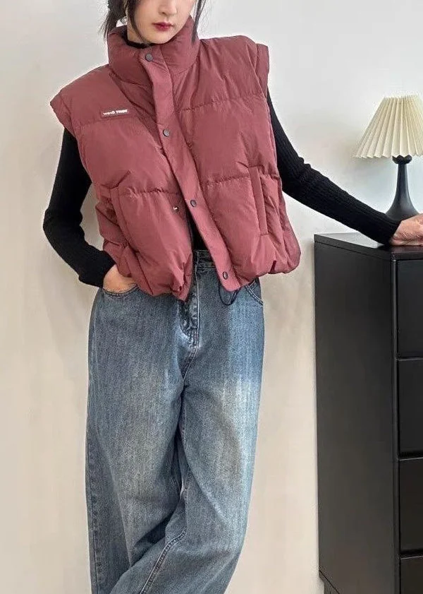 Fitted Rubber Red Oversized Duck Down Puffer Vest Winter - Image 5