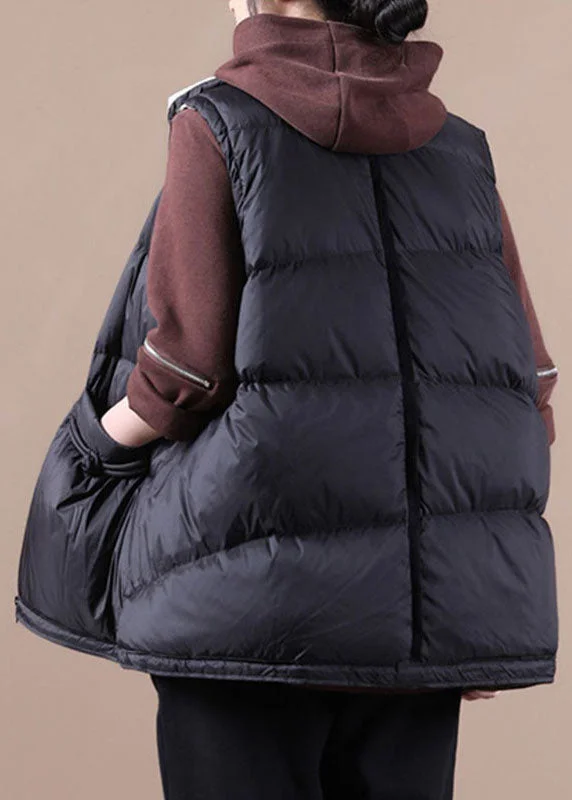 Simple Black Cute Loose Button Thick Winter Sleeveless Puffer Vest - Image 4