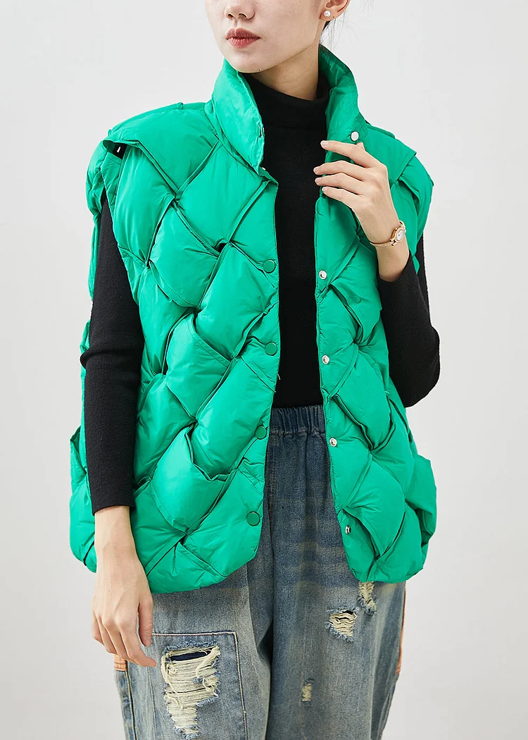 Boho Grass Green Plaid Duck Down Down Vest Winter - Image 2