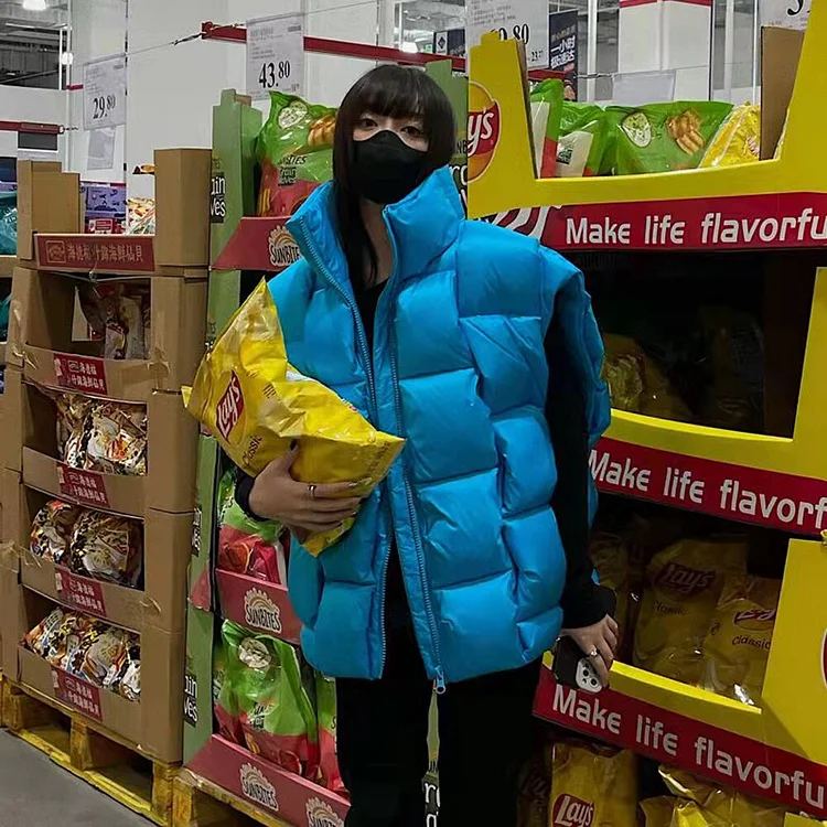 Street Stand Collar Solid Color Duck Puffer Down Thick Vest - Image 5