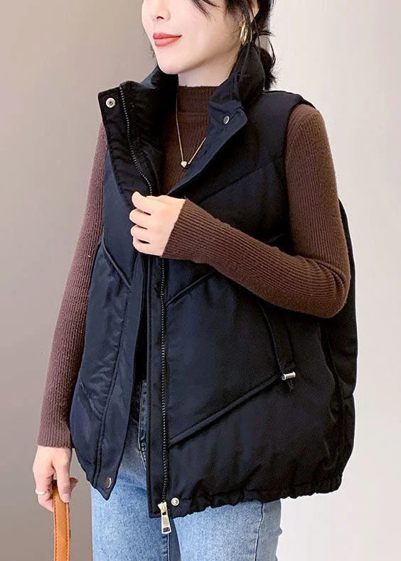 Black Casual Pockets drawstring Winter Sleeveless down vest - Image 3