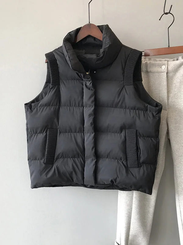 Casual Loose Solid Color Stand Collar Vest Outerwear Padded Coat/Down Coat - Image 5