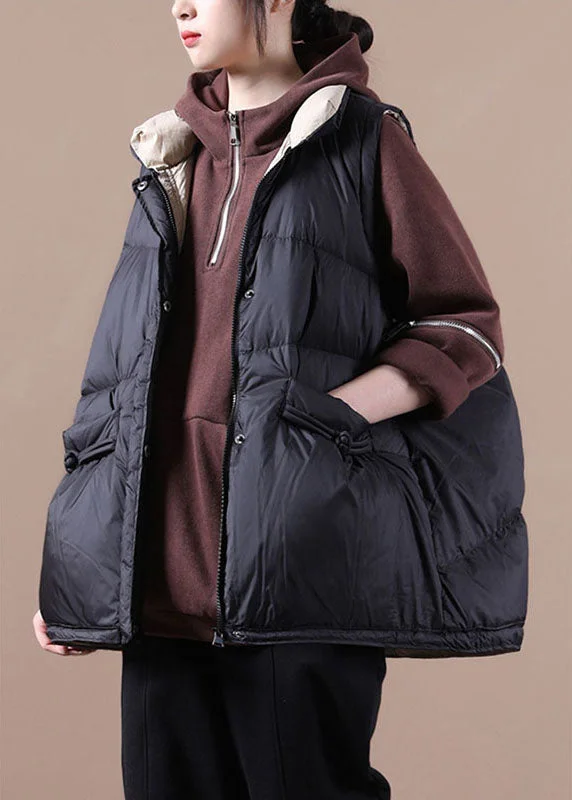 Simple Black Cute Loose Button Thick Winter Sleeveless Puffer Vest - Image 5