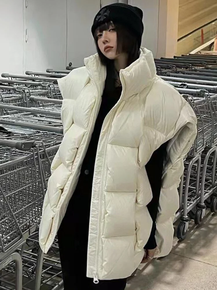 Street Stand Collar Solid Color Duck Puffer Down Thick Vest - Image 2