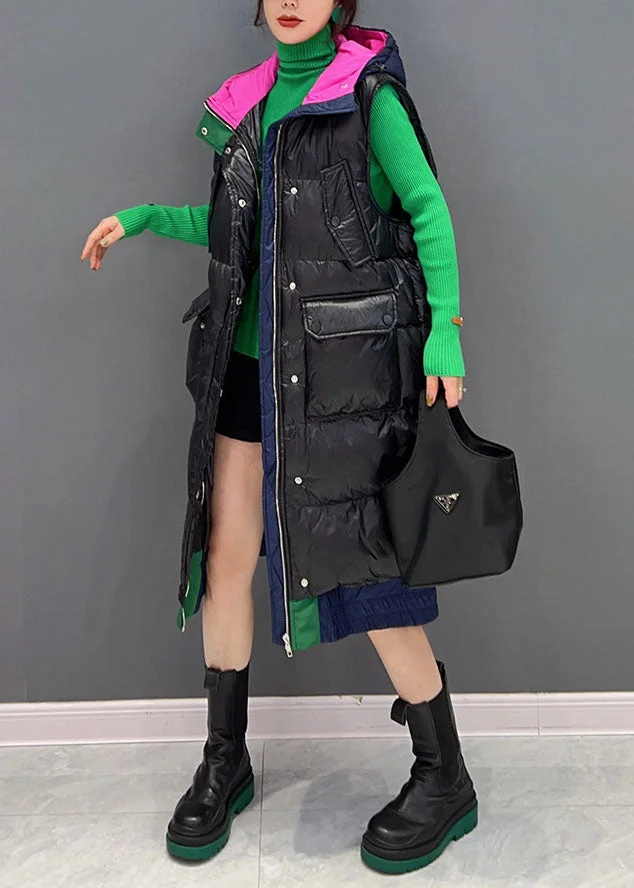 Vogue Black Hooded Patchwork Canada Goose Long Vest Winter - Image 5