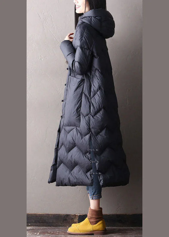 Chic Black hooded Pockets Oriental Duck Down Winter Warm Down Coat - Image 2