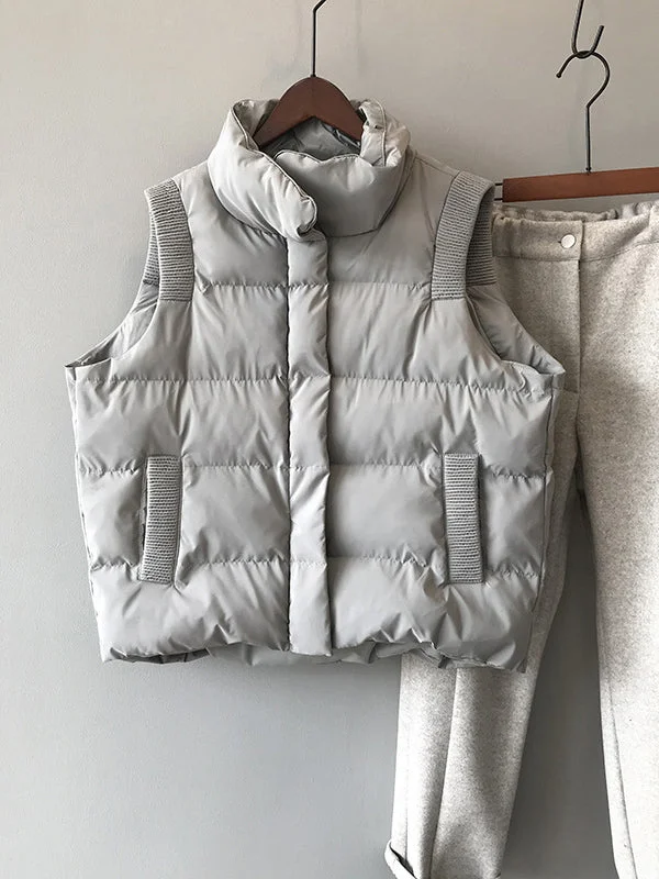 Casual Loose Solid Color Stand Collar Vest Outerwear Padded Coat/Down Coat - Image 10