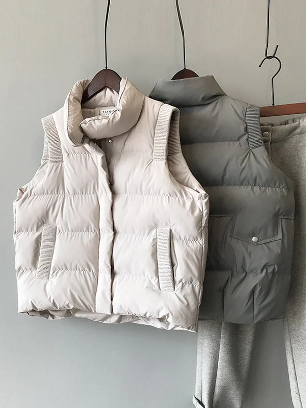Casual Loose Solid Color Stand Collar Vest Outerwear Padded Coat/Down Coat - Image 6