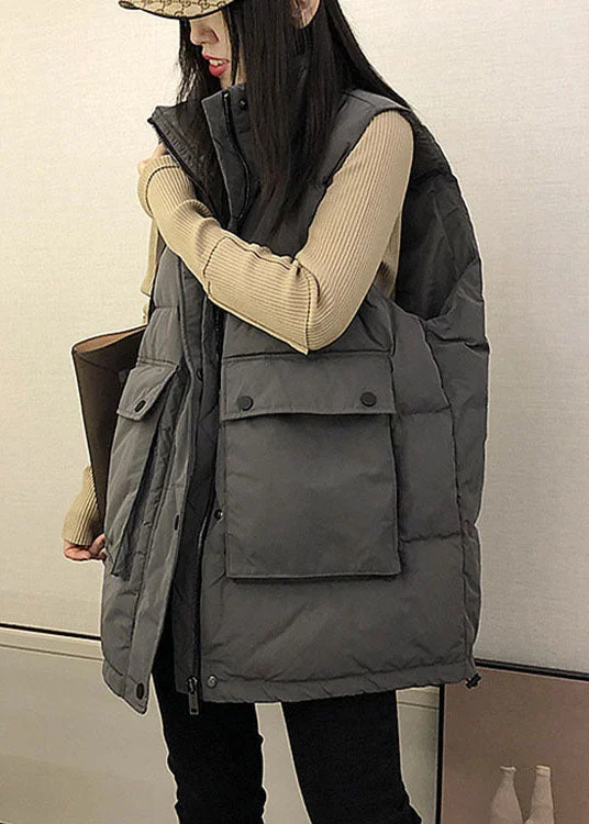 Boutique Black Loose Stand Collar Pockets Winter down vest - Image 4