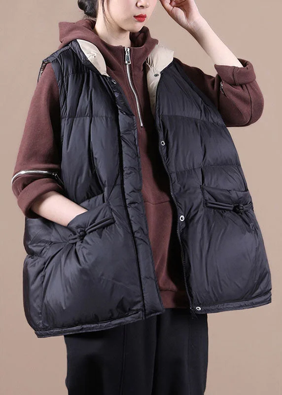 Simple Black Cute Loose Button Thick Winter Sleeveless Puffer Vest - Image 2