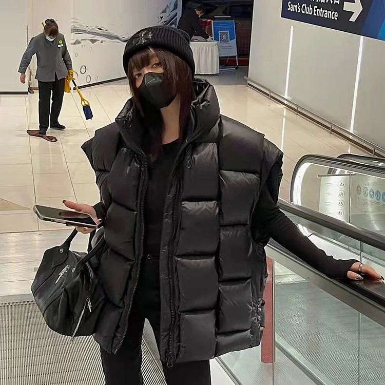 Street Stand Collar Solid Color Duck Puffer Down Thick Vest - Image 9