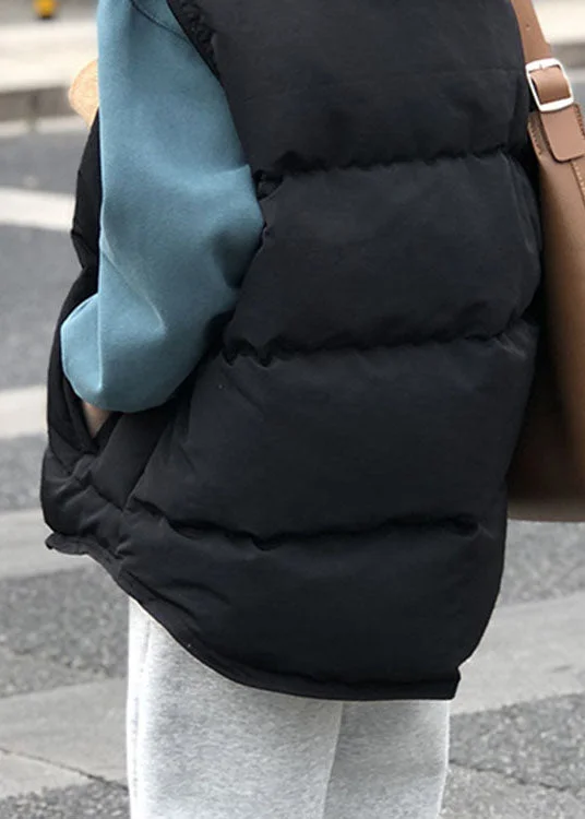 Elegant Black Pockets Button Patchwork Winter Warm Sleeveless Puffer Vest - Image 3