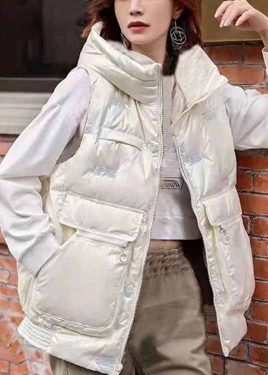 Plus Size Black Loose Warm Sequins Winter Sleeveless Puffer Vest - Image 3