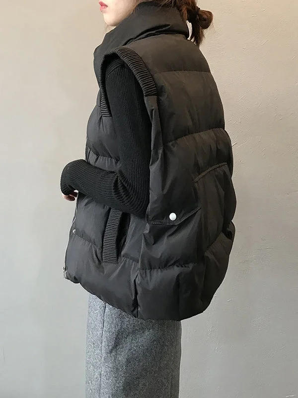 Casual Loose Solid Color Stand Collar Vest Outerwear Padded Coat/Down Coat - Image 4