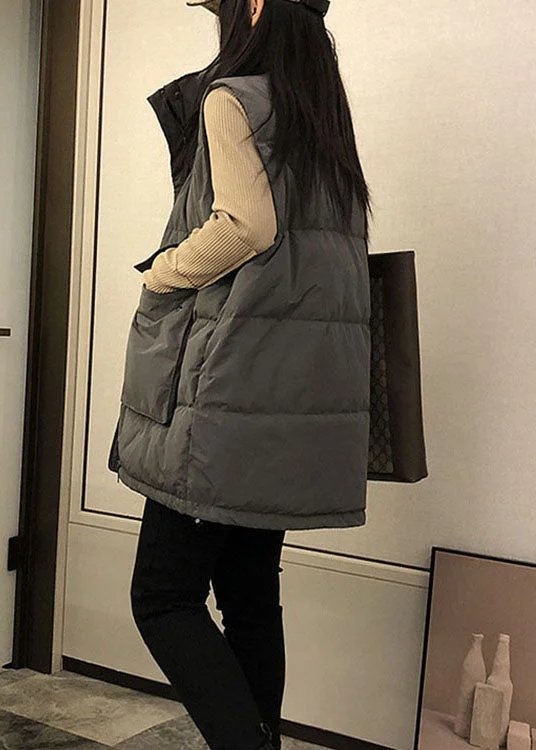 Boutique Black Loose Stand Collar Pockets Winter down vest - Image 3