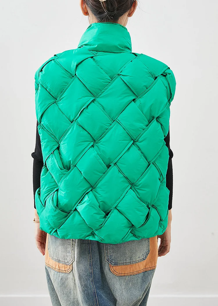 Boho Grass Green Plaid Duck Down Down Vest Winter