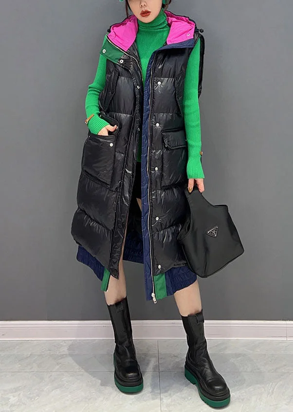 Vogue Black Hooded Patchwork Canada Goose Long Vest Winter - Image 4