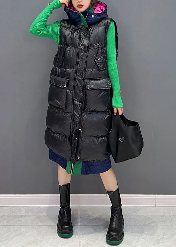Vogue Black Hooded Patchwork Canada Goose Long Vest Winter - Image 3