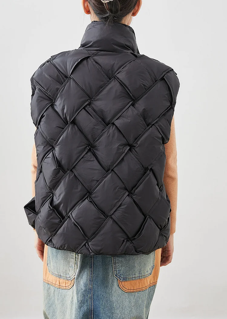 Black Plaid Duck Down Puffers Vests Oversized Winter - Image 2
