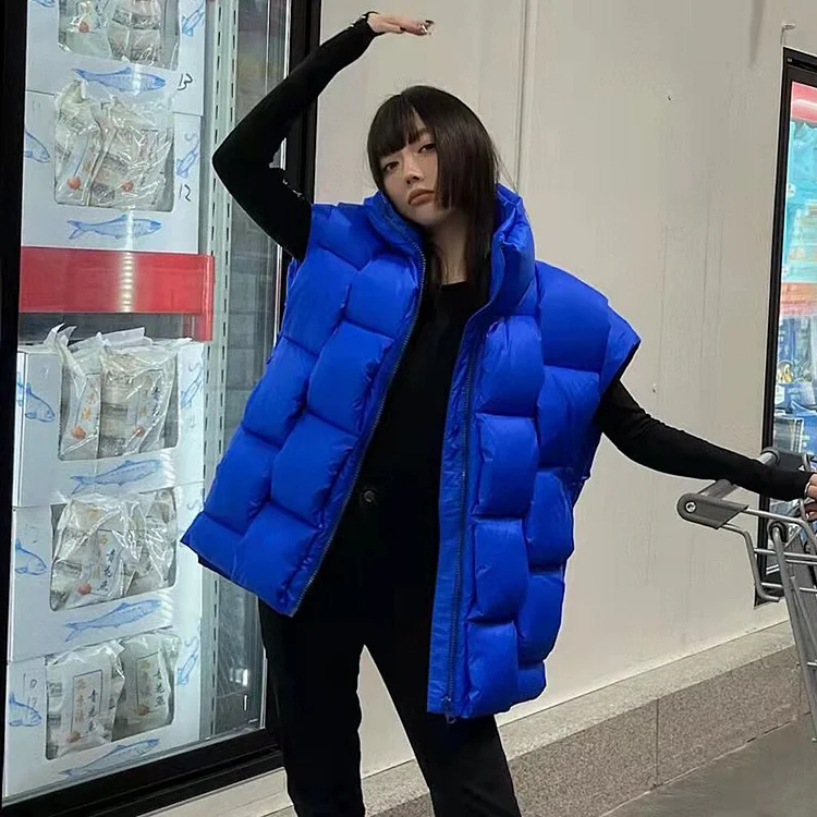 Street Stand Collar Solid Color Duck Puffer Down Thick Vest