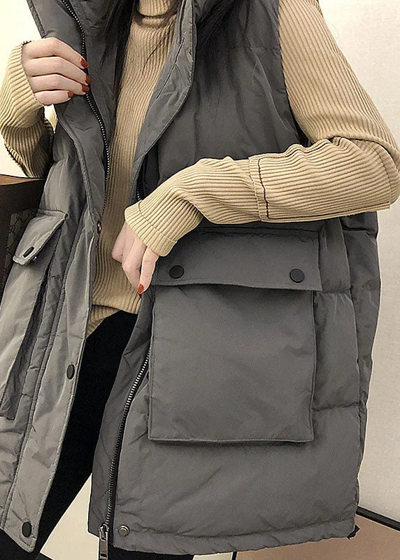 Boutique Black Loose Stand Collar Pockets Winter down vest - Image 5