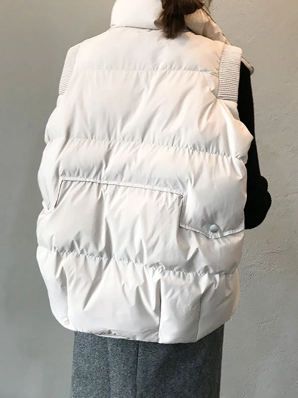 Casual Loose Solid Color Stand Collar Vest Outerwear Padded Coat/Down Coat - Image 8