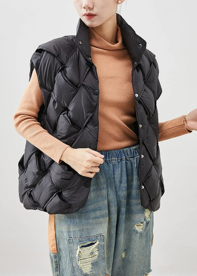 Black Plaid Duck Down Puffers Vests Oversized Winter - Image 3