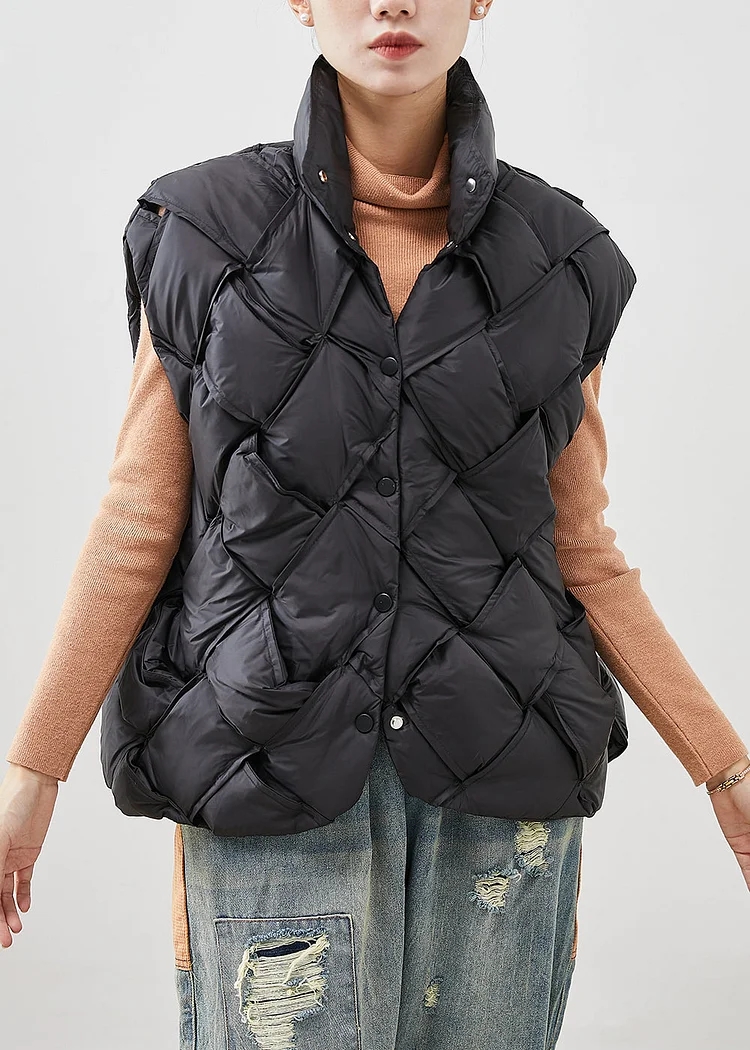 Black Plaid Duck Down Puffers Vests Oversized Winter - Image 4