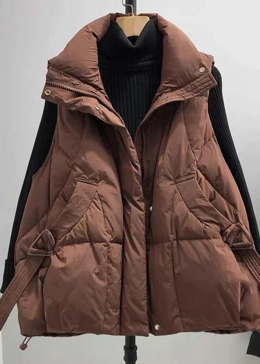 Fine Black Zip Up Pockets Duck Down Warm Vest Sleeveless - Image 5