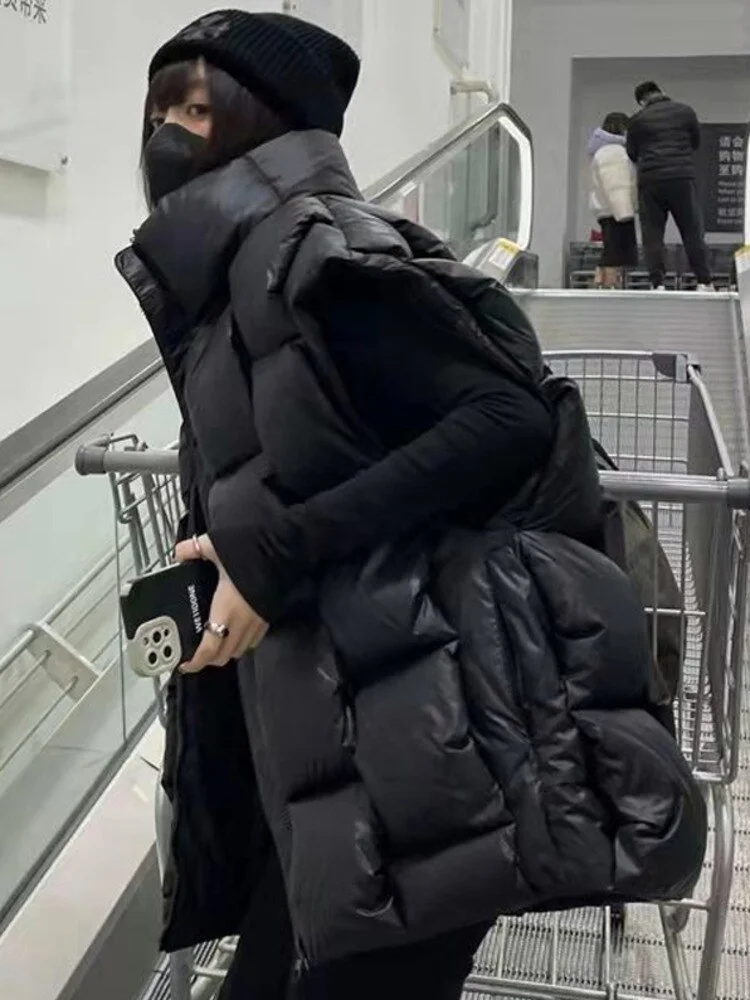 Street Stand Collar Solid Color Duck Puffer Down Thick Vest - Image 8