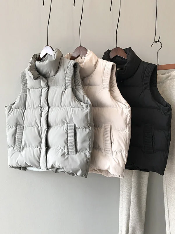 Casual Loose Solid Color Stand Collar Vest Outerwear Padded Coat/Down Coat - Image 7