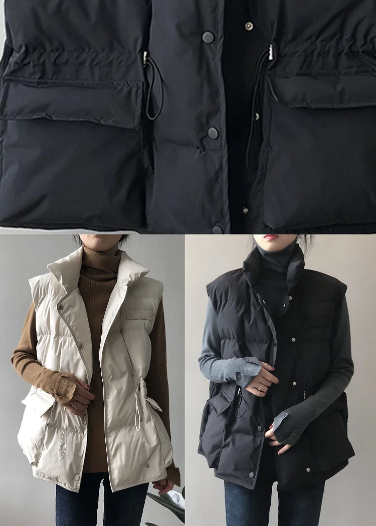 Stylish Black Stand Collar Pockets Regular Winter down vest - Image 4