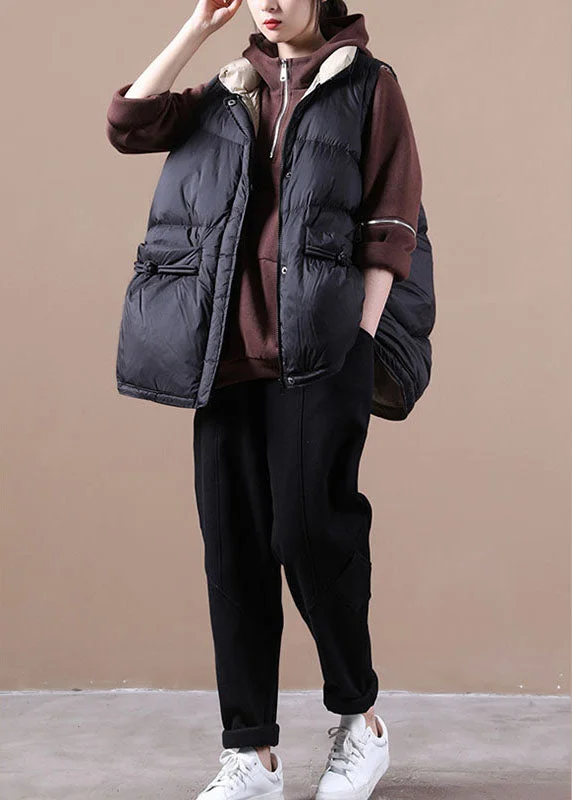 Simple Black Cute Loose Button Thick Winter Sleeveless Puffer Vest - Image 3