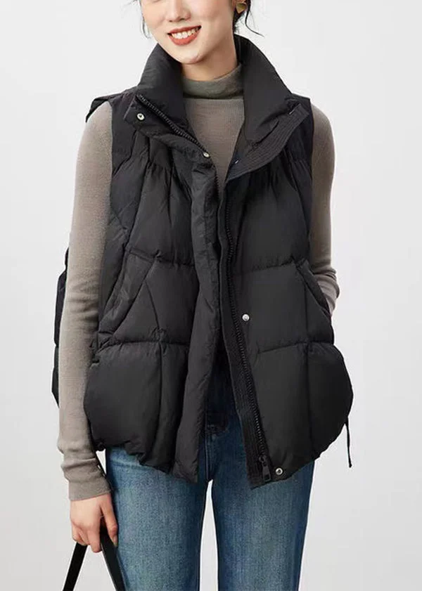 Fine Black Zip Up Pockets Duck Down Warm Vest Sleeveless - Image 3
