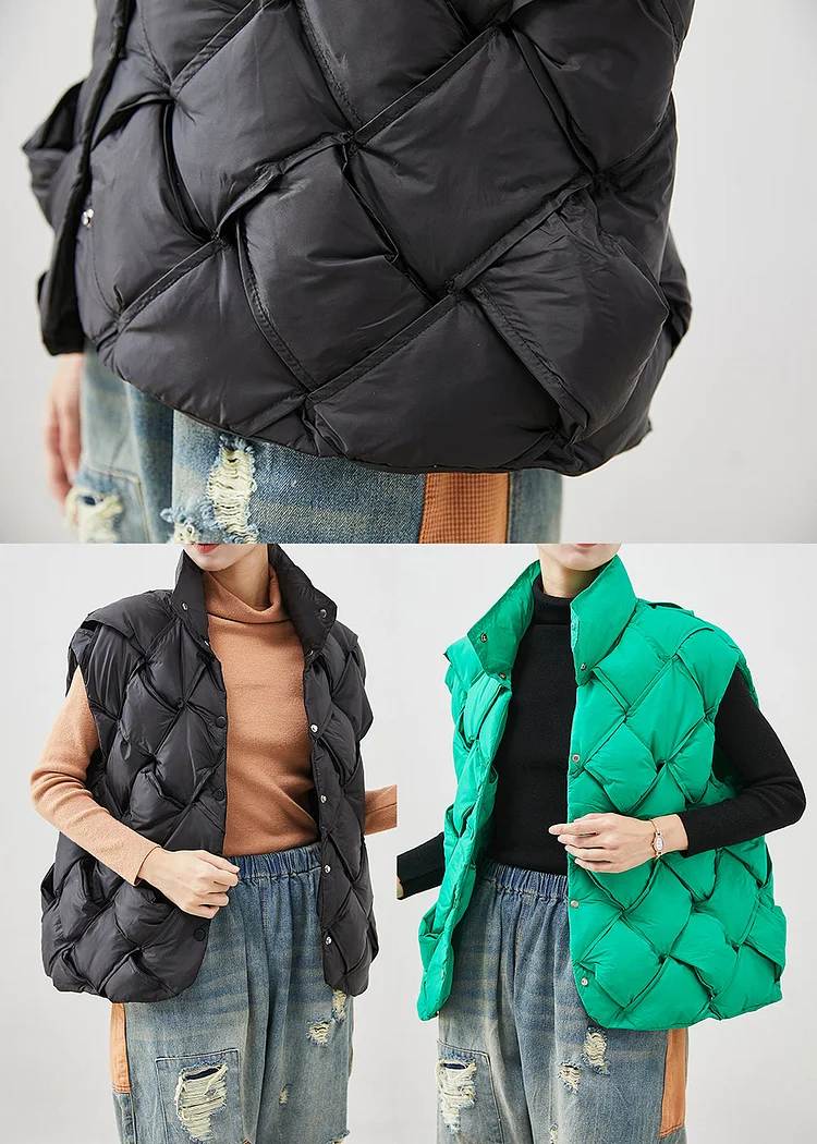 Boho Grass Green Plaid Duck Down Down Vest Winter - Image 5