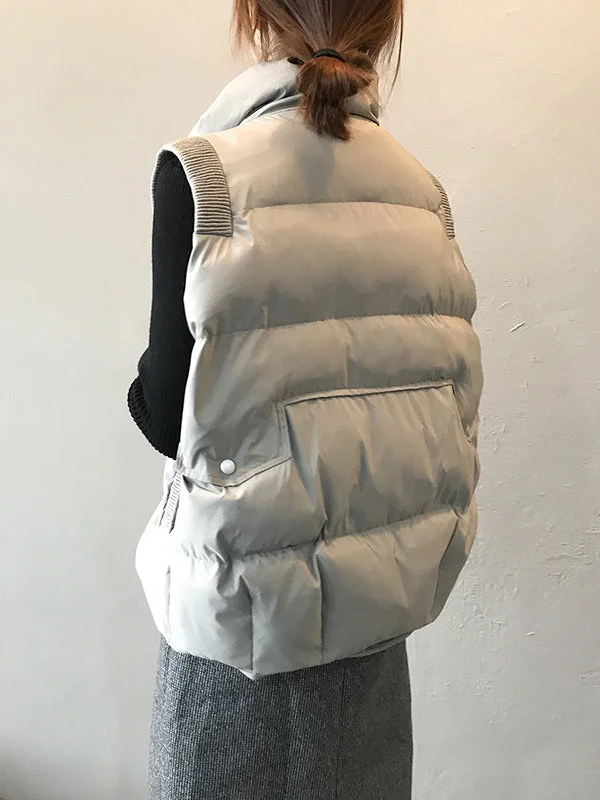 Casual Loose Solid Color Stand Collar Vest Outerwear Padded Coat/Down Coat - Image 9